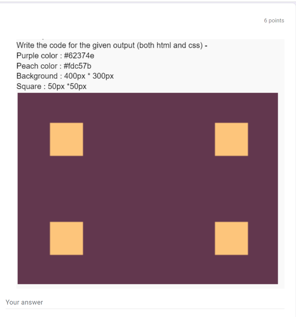 Write The Code For The Given Output Both Html And Css Purple Color 62374e Peach Color Fdc57b Background 400px 1