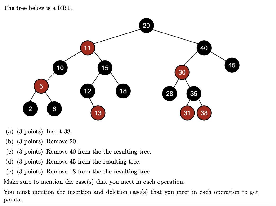 The Tree Below Is A Rbt A 3 Points Insert 38 B 3 Points Remove 20 C 3 Points Remove 40 From The The Resu 1