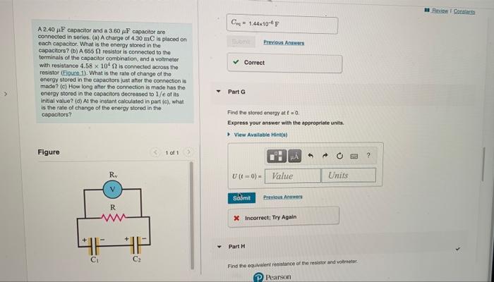 Constanta C 144x10 6f Previous Answers Correct A 2 40 Pf Capacitor And A 3 60 F Capacitor Are Connected In Series A 1