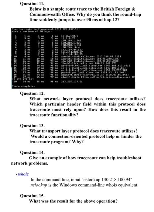 Question 11 Below Is A Sample Route Trace To The British Foreign Commonwealth Office Why Do You Think The Round Tri 1