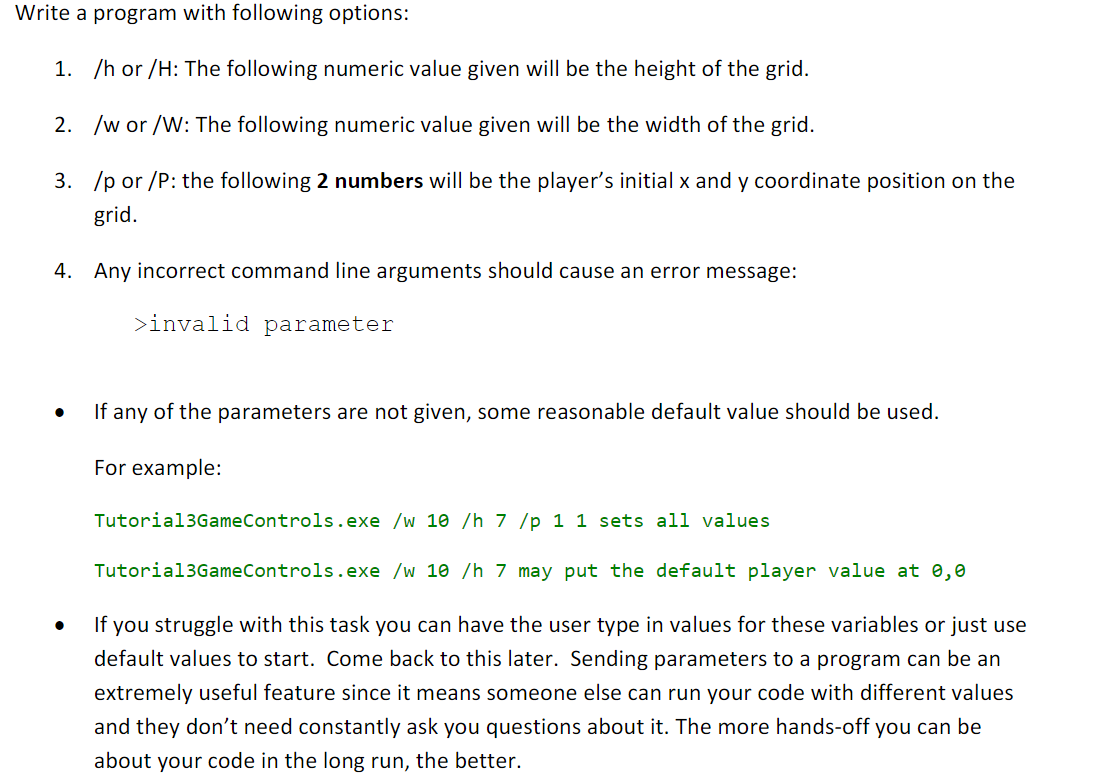 Write A Program With Following Options 1 H Or H The Following Numeric Value Given Will Be The Height Of The Grid 1