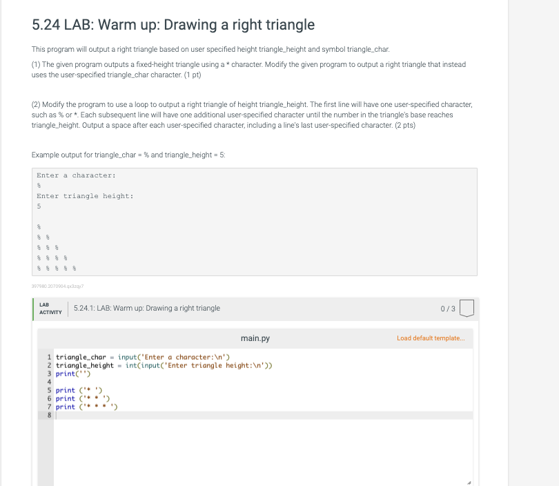 5 24 Lab Warm Up Drawing A Right Triangle This Program Will Output A Right Triangle Based On User Specified Height Tri 1
