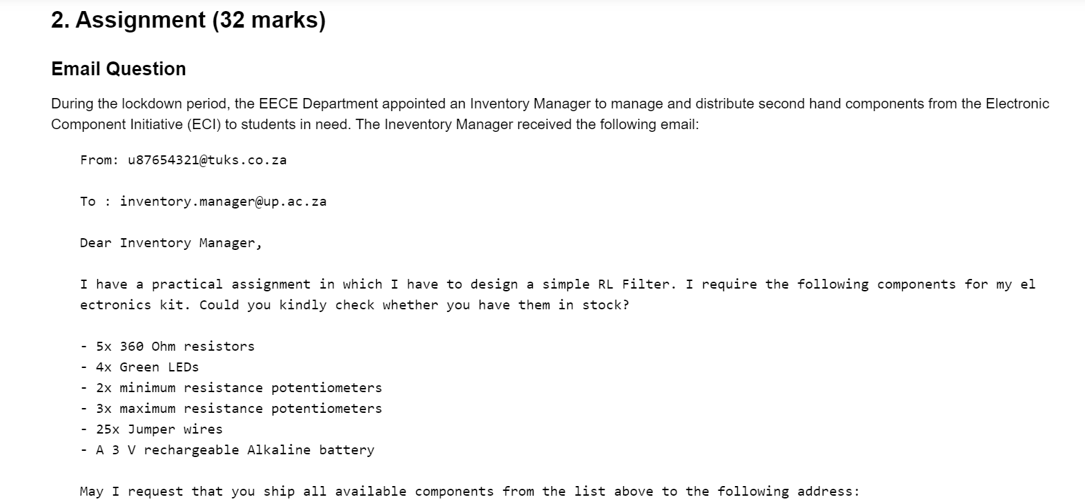 Email Question During The Lockdown Period The Eece Department Appointed An Inventory Manager To Manage And Distribute S 1