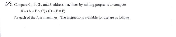 7 Compare 0 1 2 And 3 Address Machines By Writing Programs To Compute X A B C D E F For Each Of The Four Mach 1