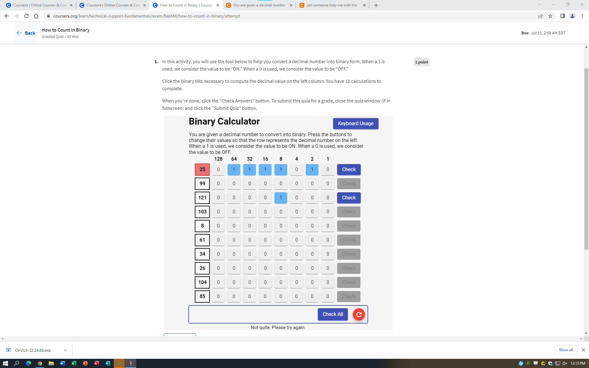 1 In This Activity You Will Use The Tool Below To Help You Convert A Decimal Number Into Binary Form When A 1 Is Used 1