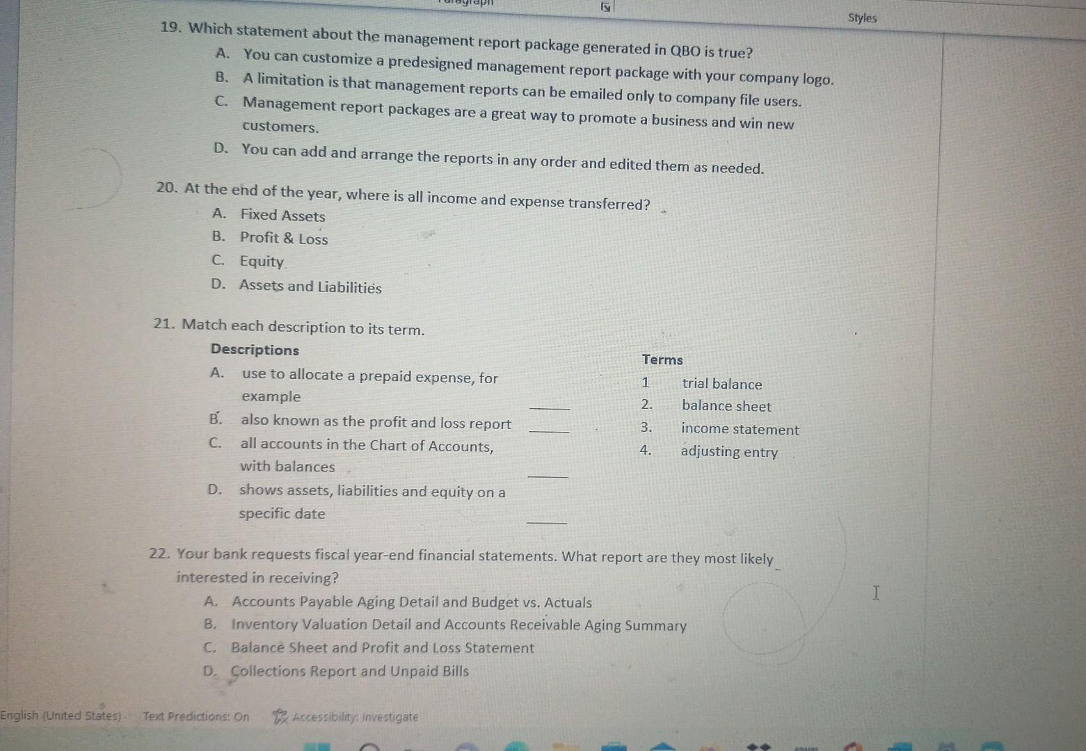 19 Which Statement About The Management Report Package Generated In Qbo Is True A You Can Customize A Predesigned Man 1