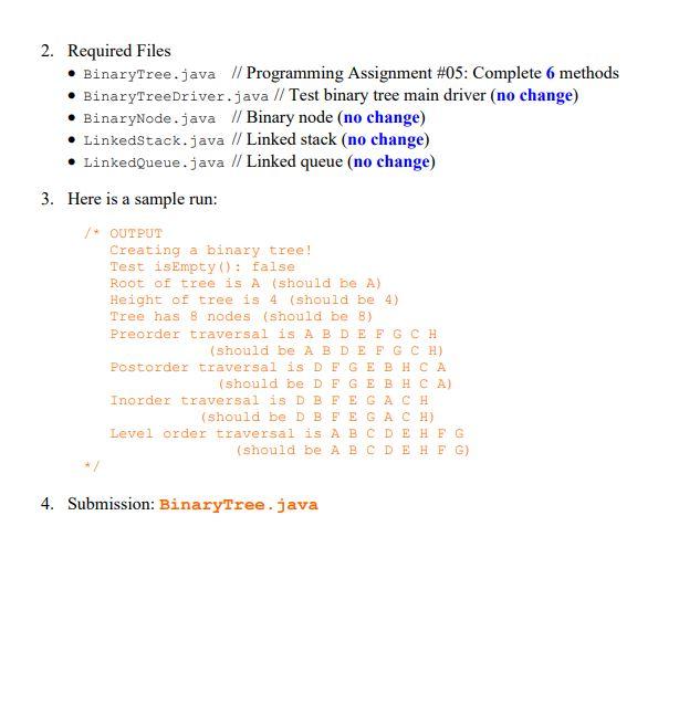 Complete Six Methods In Java Program Binarytree Java To Get The Height Of The Binary Tree To Get The Number Of Nodes 2