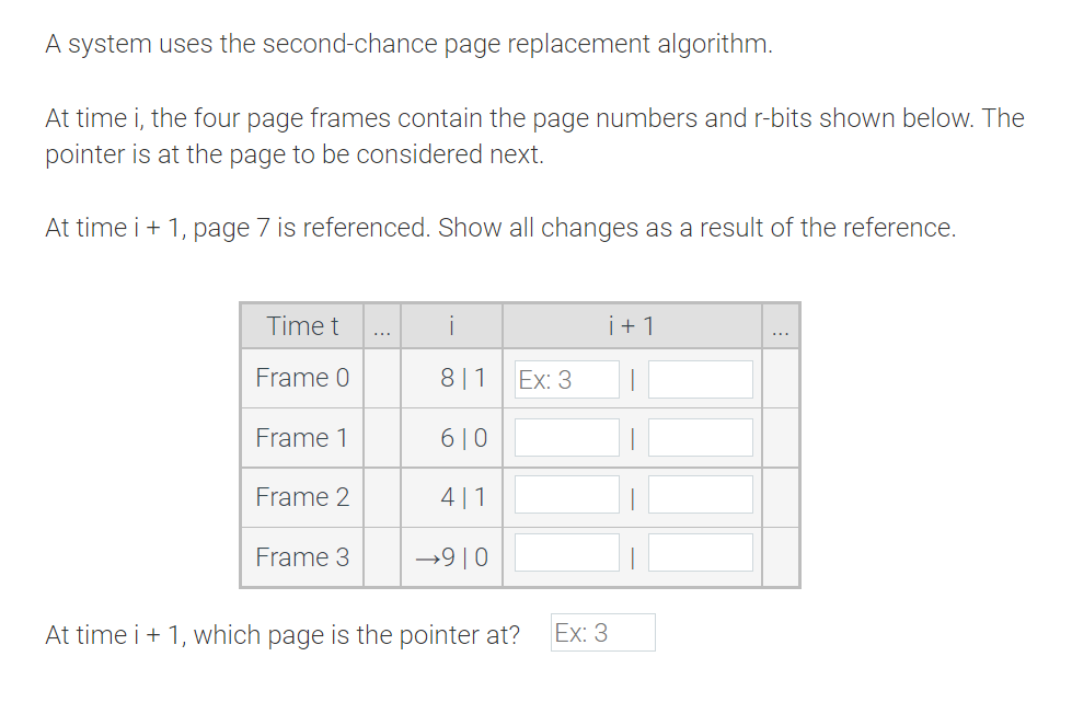 A System Uses The Second Chance Page Replacement Algorithm At Time I The Four Page Frames Contain The Page Numbers And 1