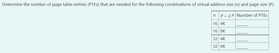 Determine The Number Of Page Table Entries Ptes That Are Needed For The Following Combinations Of Virtual Address Size 1
