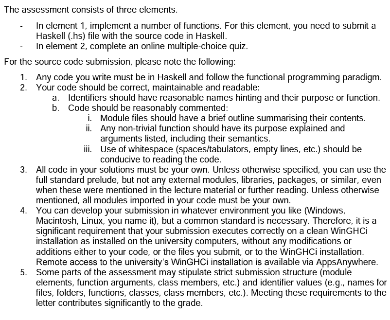 The Assessment Consists Of Three Elements In Element 1 Implement A Number Of Functions For This Element You Need T 1