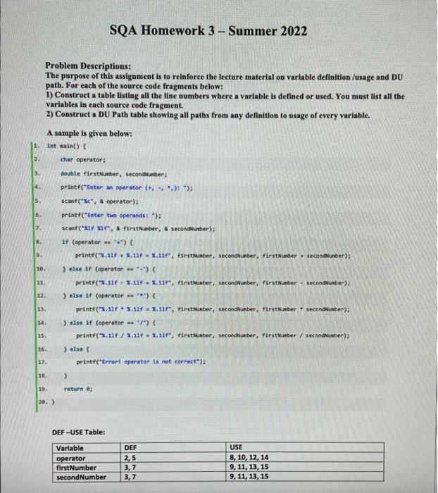 Problem Descriptions The Purpose Of This Assignment Is To Reinforce The Lecture Material On Variable Definition Usage 1