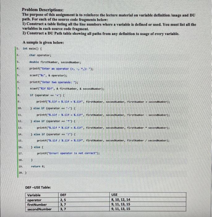 Problem Descriptions The Purpose Of This Assignment Is To Reinforce The Lecture Material On Variable Definition Fusage 1