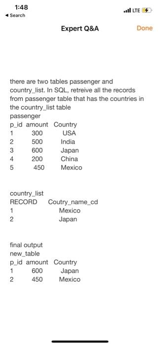 There Are Two Tables Passenger And Country List In Sql Retreive All The Records From Passenger Table That Has The Coun 1