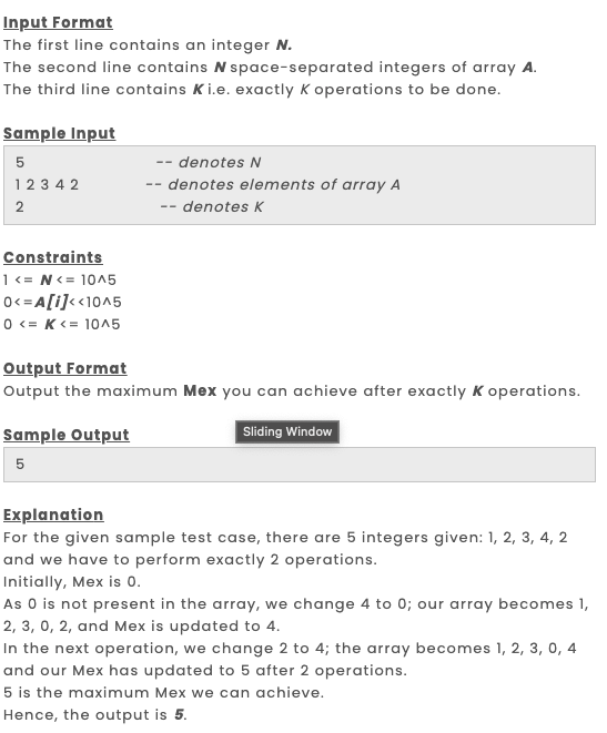 Array Operations Mex Value You Are Given An Array A Of N Integers And An Integer K You Can Perform The Following Opera 2