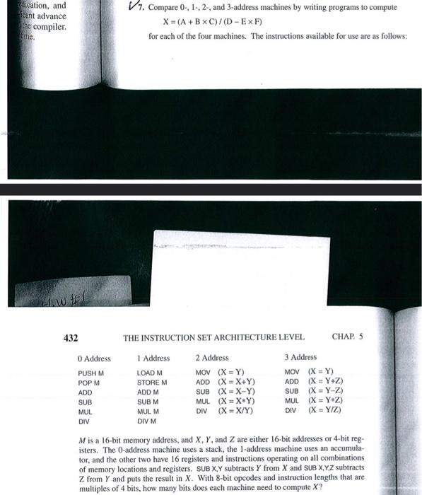 Cication And 7 Compare 0 1 2 And 3 Address Machines By Writing Programs To Compute Theant Advance X A B C D E 1