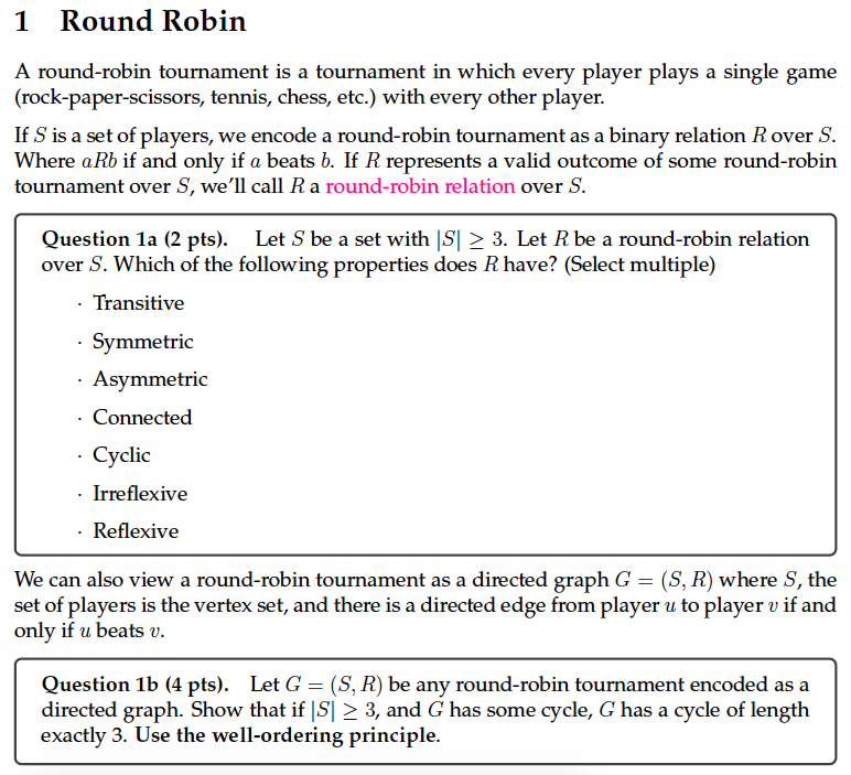 1 Round Robin A Round Robin Tournament Is A Tournament In Which Every Player Plays A Single Game Rock Paper Scissors T 1