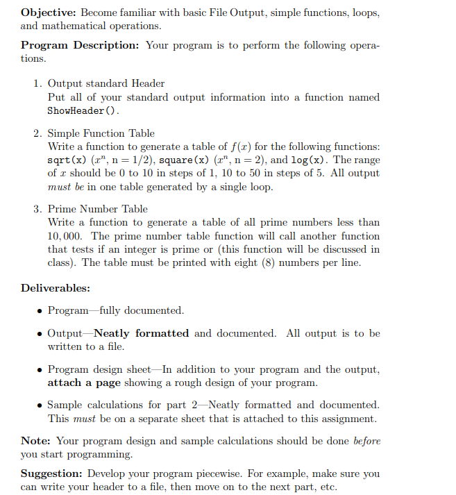 Program Description Your Program Is To Perform The Following Operations 1 Output Standard Header Put All Of Your Stan 1