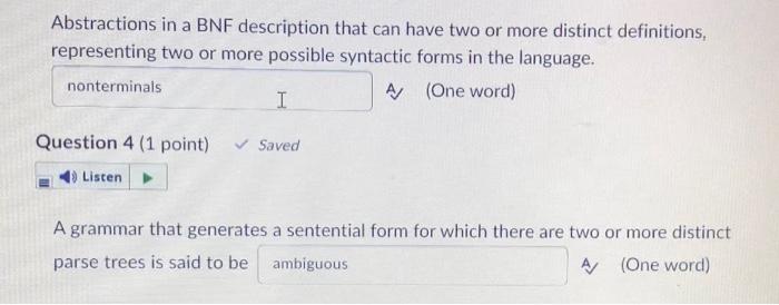 Abstractions In A Bnf Description That Can Have Two Or More Distinct Definitions Representing Two Or More Possible Svnt 1
