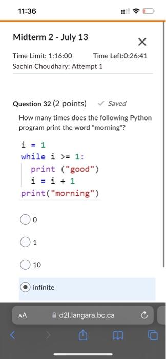 How Many Times Does The Following Python Program Print The Word Morning I 1 While I 1 Print Good I I 1 Print 1