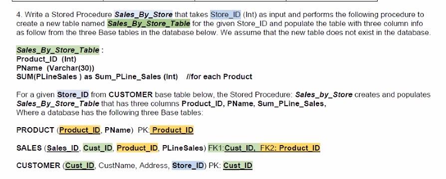 4 Write A Stored Procedure Sales By Store That Takes Int As Input And Performs The Following Procedure To Create A Ne 1
