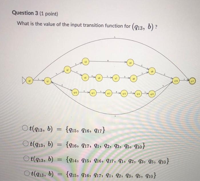 What Is The Value Of The Input Transition Function For Q13 B T Q13 B T Q13 B T Q13 B T Q13 B Q15 Q16 Q17 1