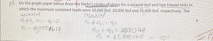 12 On The Graph Paper Below Draw The Mohr S Circles Of Stress For A Uniaxial Test And Two Triaxial Tests In Which The M 1