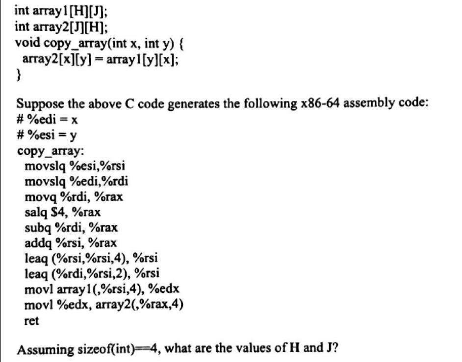 Assuming Sizeof Int 4 What Are The Values Of H And J 1