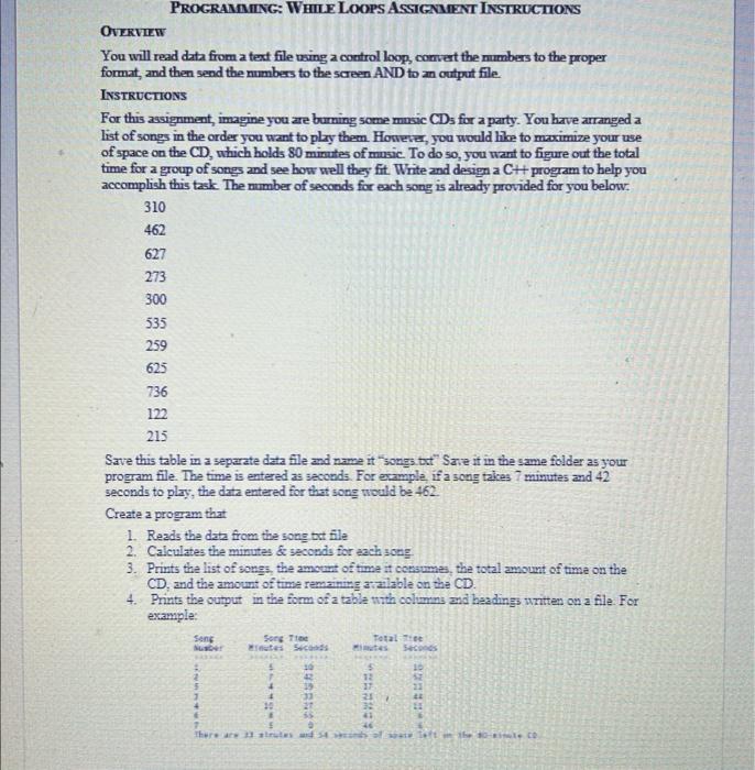 Programming W Hiie Loops Assignment Instruchons Overview You Will Read Data From A Text File Ning A Control Loop Conve 1