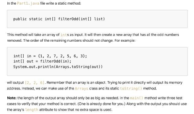 Public Static Int Filterodd Int List This Method Will Take An Array Of Ints As Input It Will Then Create A New Array 1