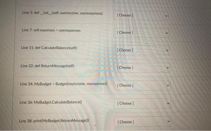 Cxamine The Code Below That Creates And Uses A Class Called Budget Match The Line Number In The Code To The Term Or Def 3