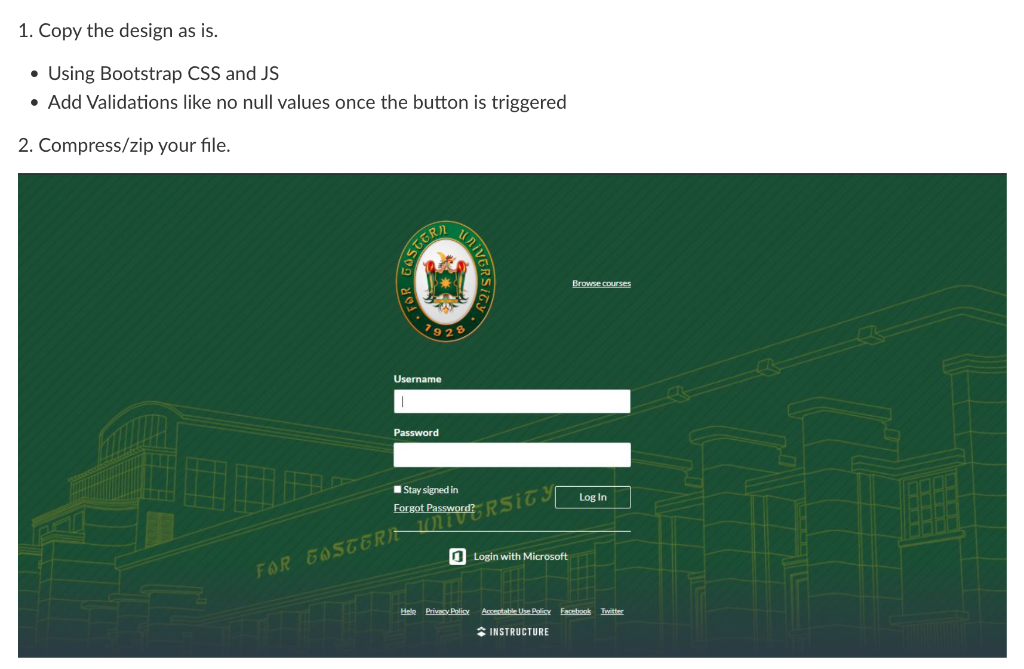 1 Copy The Design As Is Using Bootstrap Css And Js Add Validations Like No Null Values Once The Button Is Triggere 1