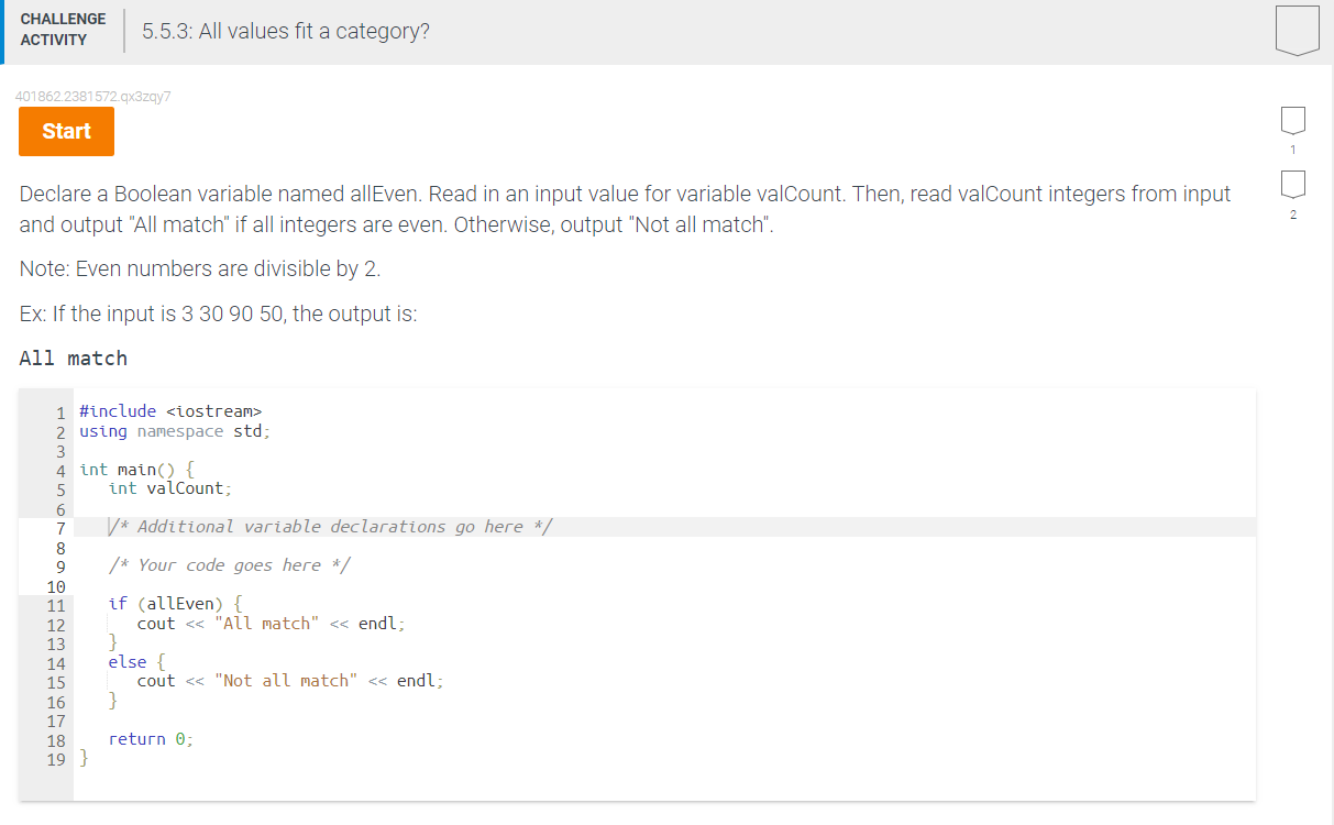 Declare A Boolean Variable Named Alleven Read In An Input Value For Variable Valcount Then Read Valcount Integers Fro 1