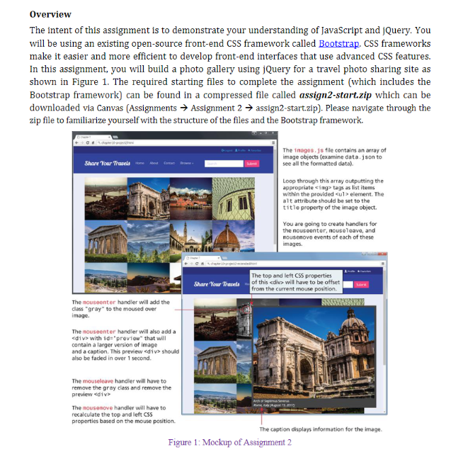 Overview The Intent Of This Assignment Is To Demonstrate Your Understanding Of Javascript And Jquery You Will Be Using 1