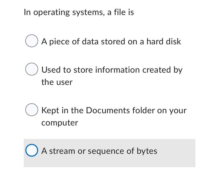 In Operating Systems A File Is A Piece Of Data Stored On A Hard Disk Used To Store Information Created By The User Kept 1