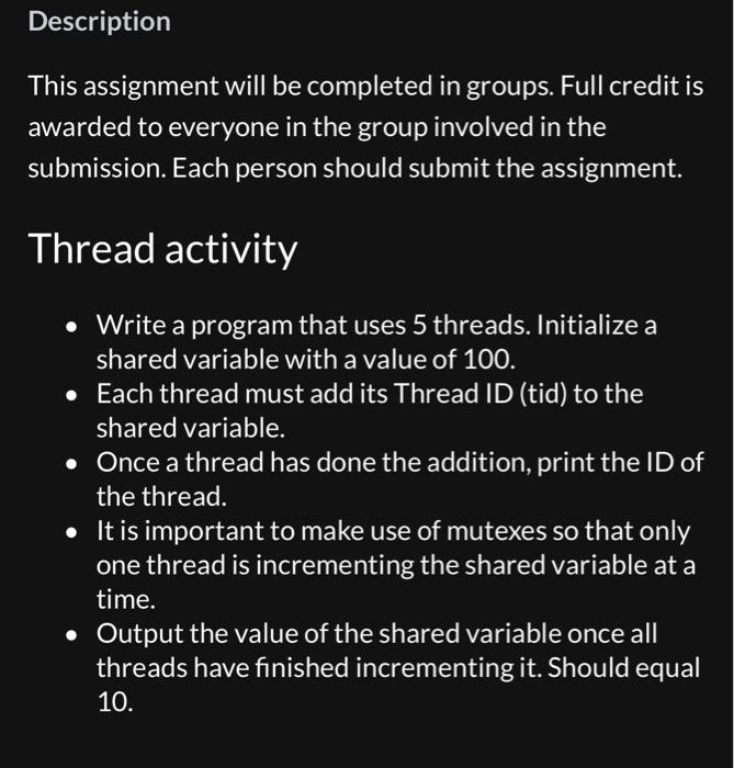 Description This Assignment Will Be Completed In Groups Full Credit Is Awarded To Everyone In The Group Involved In The 1