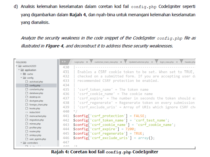 D Analisis Kelemahan Keselamatan Dalam Coretan Kod Fail Config Php Codeigniter Seperti Yang Digambarkan Dalam Rajah 4 1