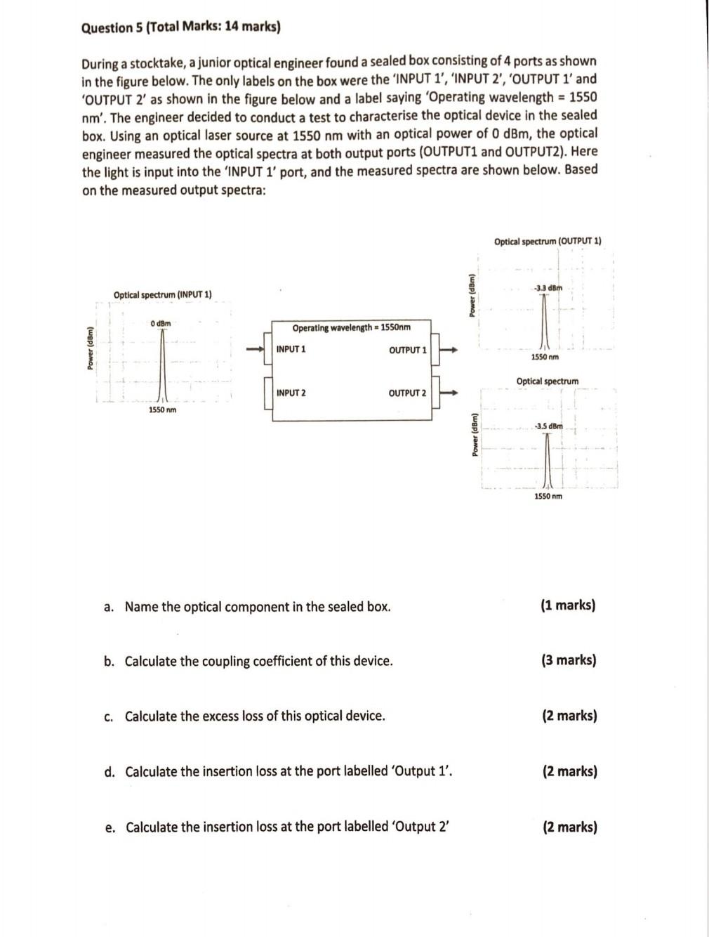 Question 5 Total Marks 14 Marks During A Stocktake A Junior Optical Engineer Found A Sealed Box Consisting Of 4 Port 1