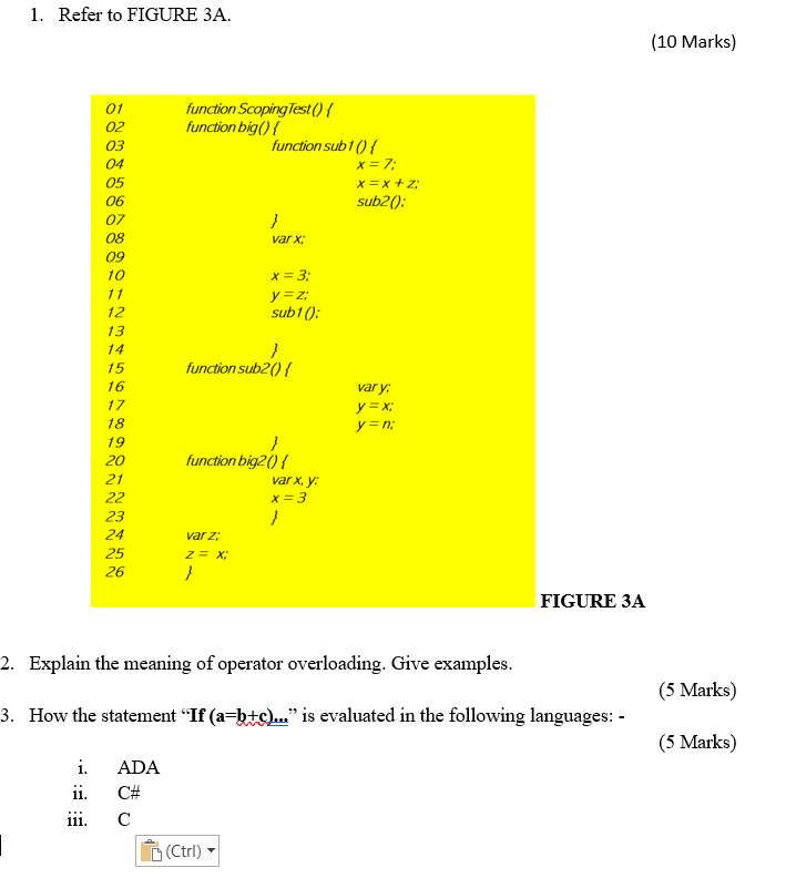1 Refer To Figure 3 A 10 Marks Figure 3a 2 Explain The Meaning Of Operator Overloading Give Examples 5 Marks 3 1