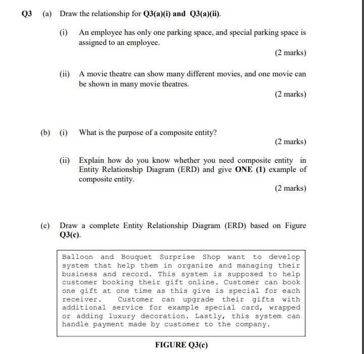 A Draw The Relationship For Q3 A I And Q3 A Ii I An Employee Has Only One Parking Space And Special Parking S 1