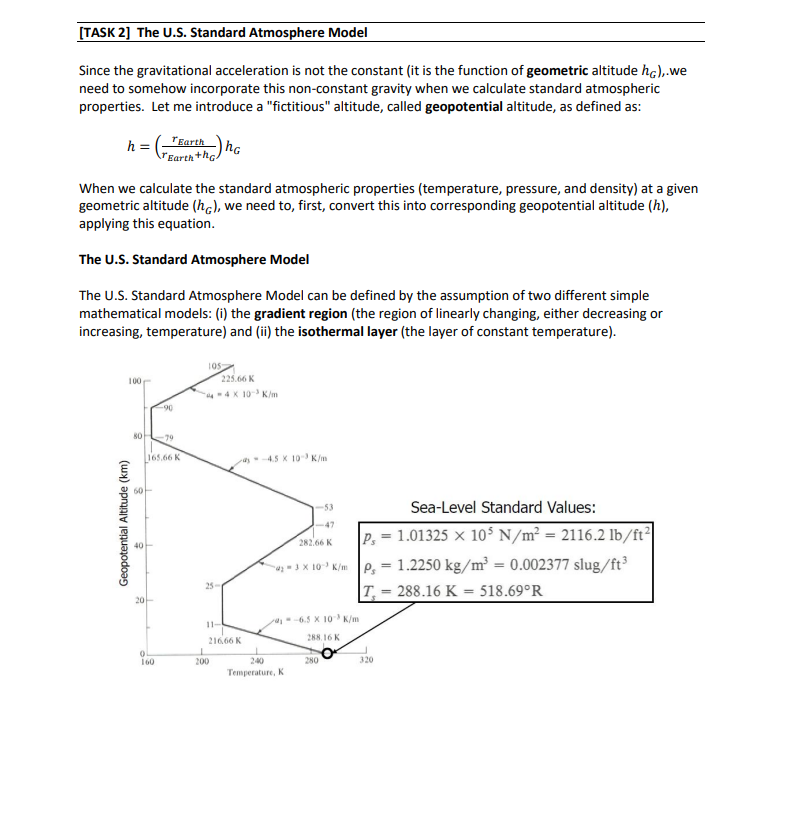 Task 2 The U S Standard Atmosphere Model Since The Gravitational Acceleration Is Not The Constant It Is The Function 1
