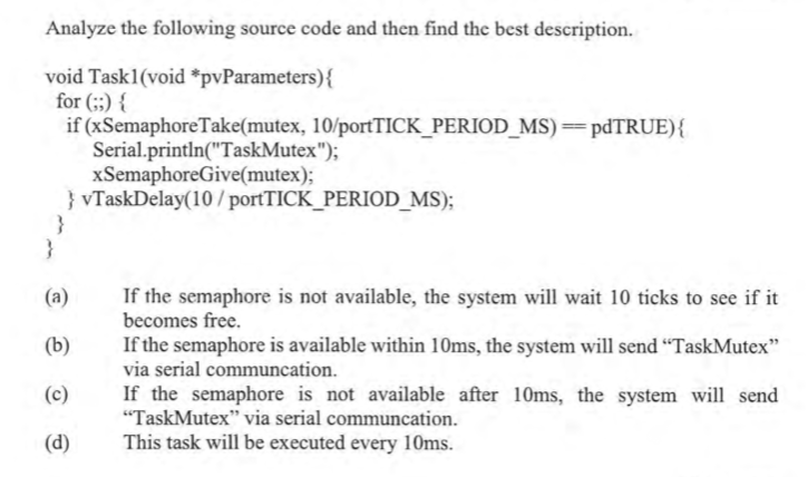 Analyze The Following Source Code And Then Find The Best Description Void Task1 Void Pvparameters For If X 1