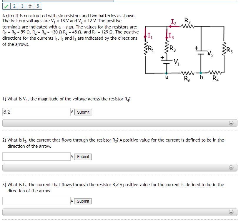 A Circuit Is Constructed With Six Resistors And Two Batteries As Shown The Battery Voltages Are V1 18 V And V2 12 V 1