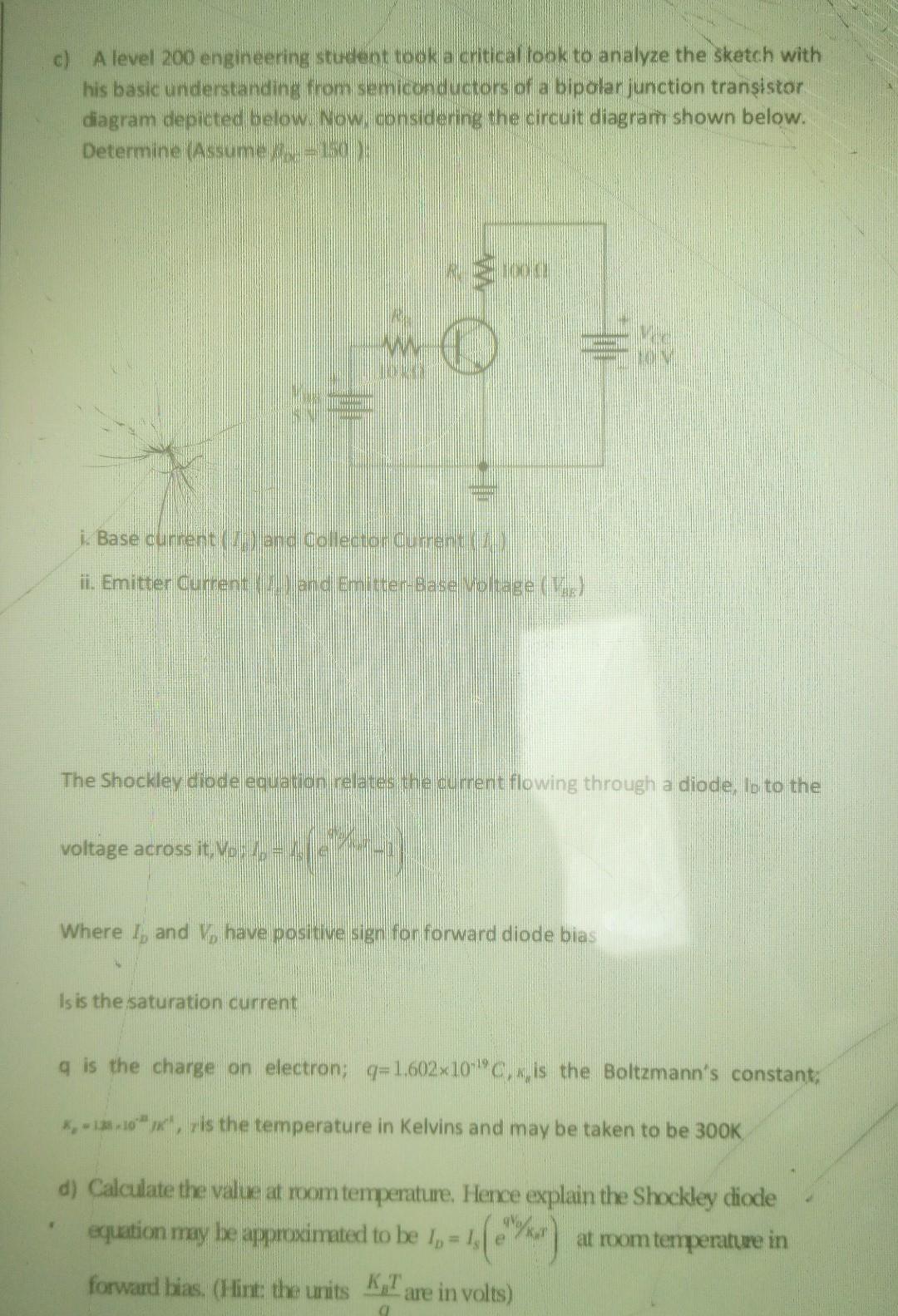 C A Level 200 Engineering Student Took A Critical Fook To Analyze The Sketch With His Basic Understanding From Semicond 1