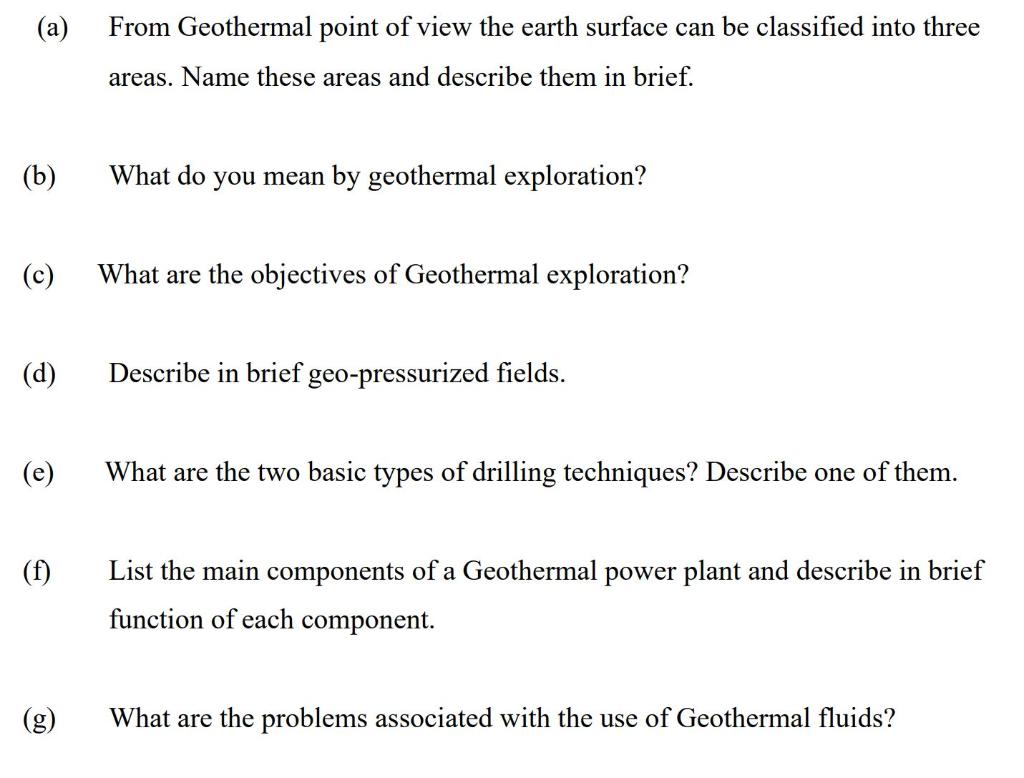 A From Geothermal Point Of View The Earth Surface Can Be Classified Into Three Areas Name These Areas And Describe Th 1