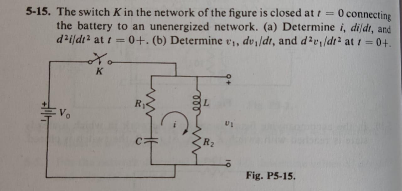 5 15 The Switch K In The Network Of The Figure Is Closed At T 0 Connecting The Battery To An Unenergized Network A D 1
