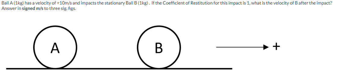 Ball A 1 Kg Has A Velocity Of 10 M S And Impacts The Stationary Ball B 1 Kg If The Coefficient Of Restitution For T 1