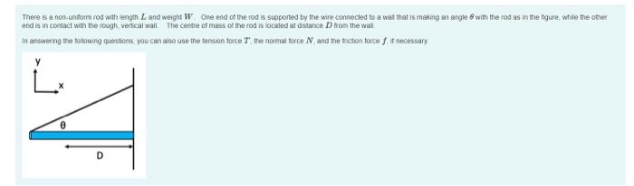 There Is A Noo Unfom Rod Aith Iength L Snd Weight W One End Of The Rod Is Supported By The Wire Connected To A Wal That 1