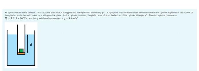 As The Cyincer Is Rased What Is The Deph D Where The Plofe Comes Off Part 0 When The Mass Of The Piate Cansol Be Ignor 2