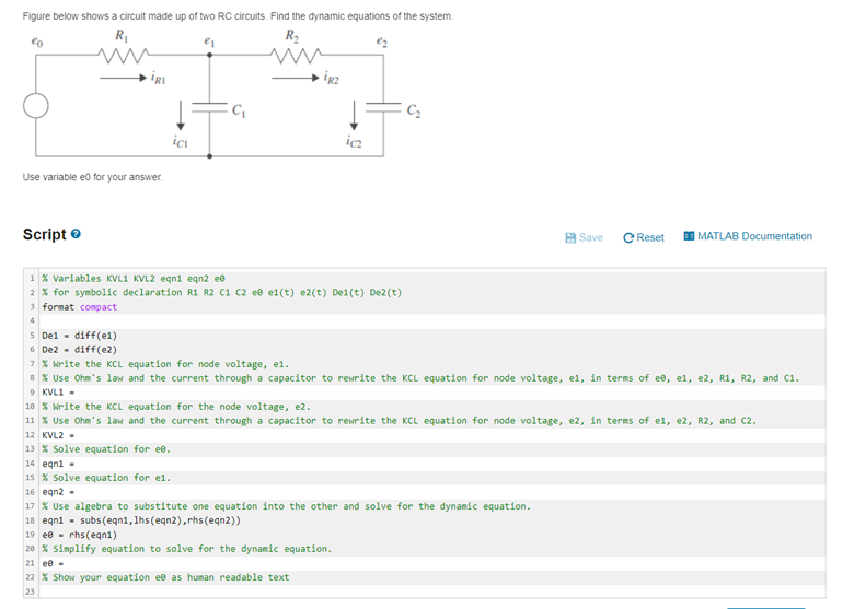 Figure Below Shows A Circuit Made Up Of Two Rc Circuits Find The Dynamic Equations Of The System Use Variable Eo For Y 1
