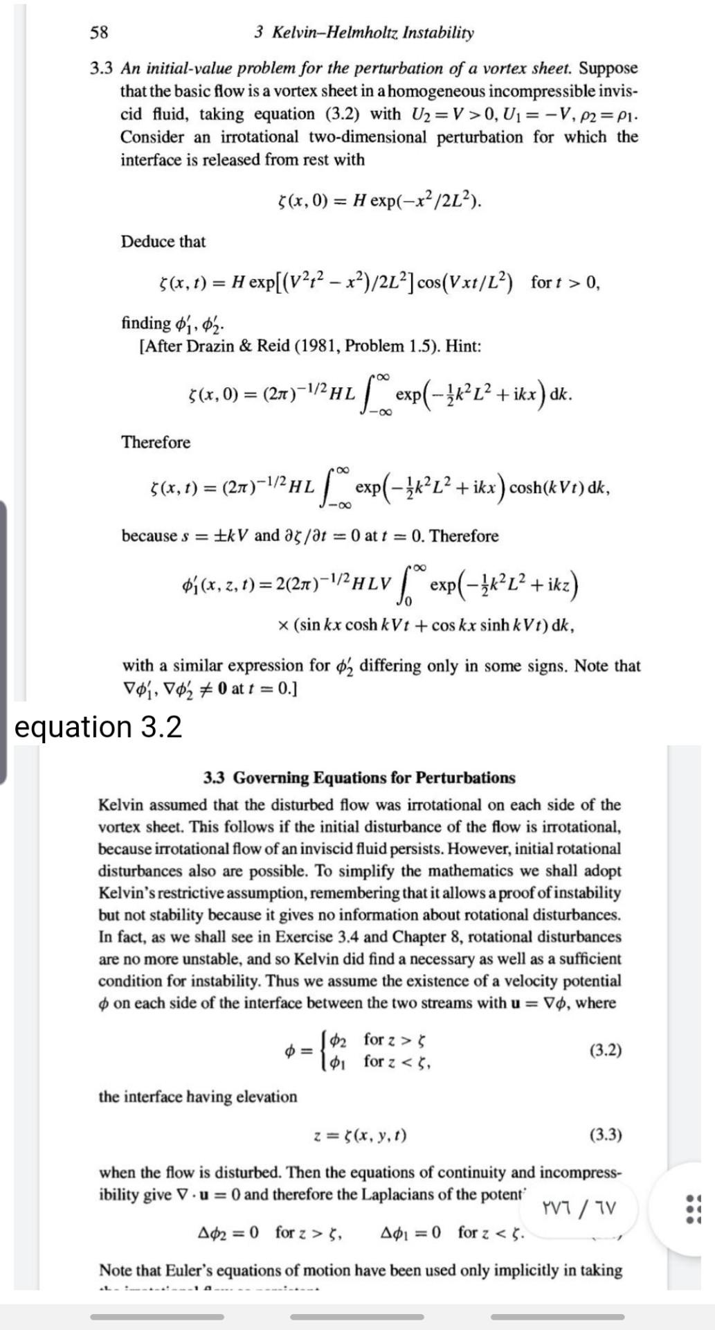 58 3 Kelvin Helmholtz Instability 3 3 An Initial Value Problem For The Perturbation Of A Vortex Sheet Suppose That The 1